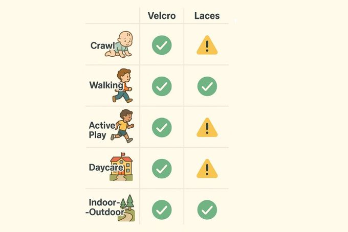 Activity-based comparison of Velcro and laces for toddler shoes