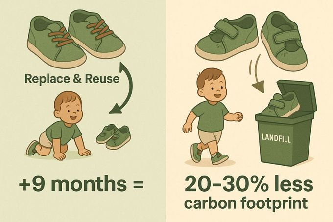 Eco-friendly comparison between laces and Velcro in toddler shoes.