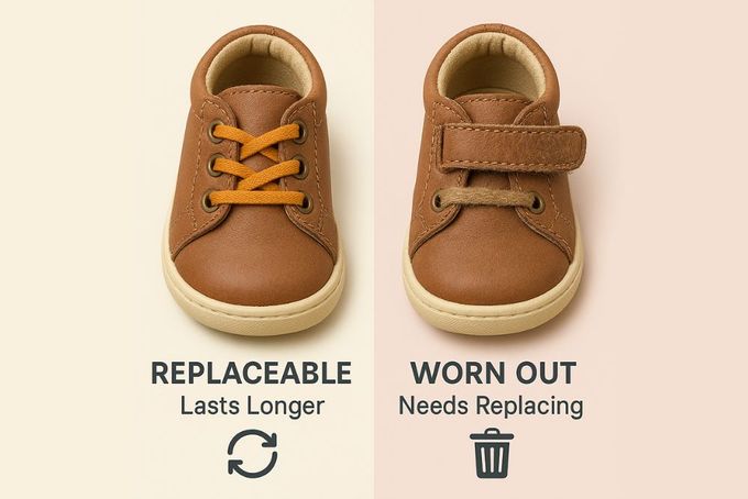 Comparison chart showing durability differences between laces and Velcro for toddler shoes.