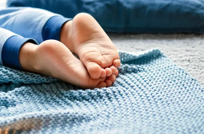 A closeup of a baby's purple feet.