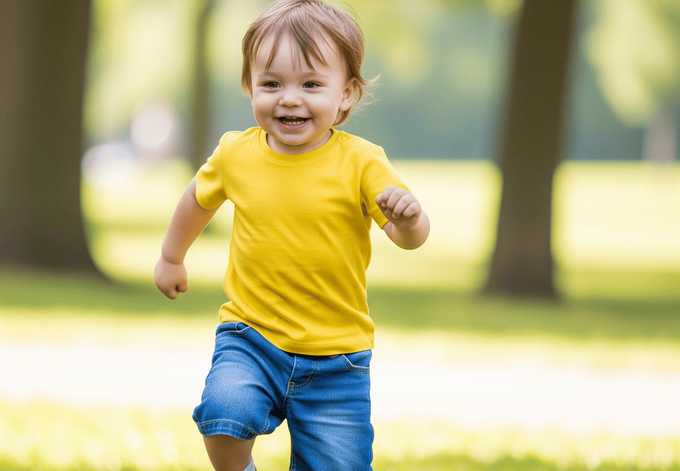 A little boy with weird running quirks.