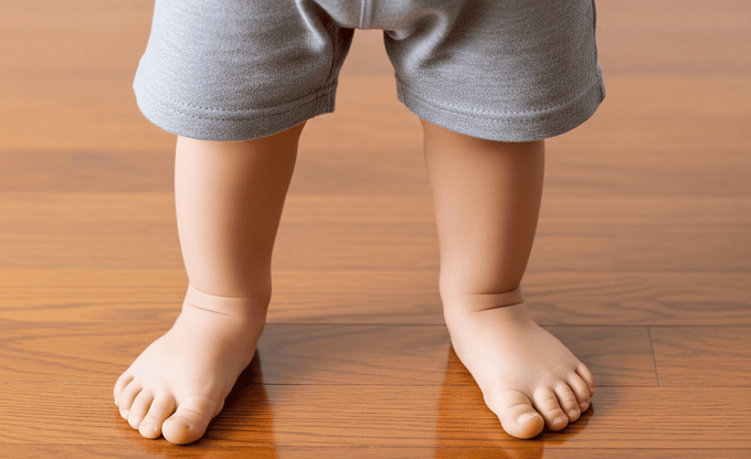 A toddler's feet showing signs of flat feet and pronation.
