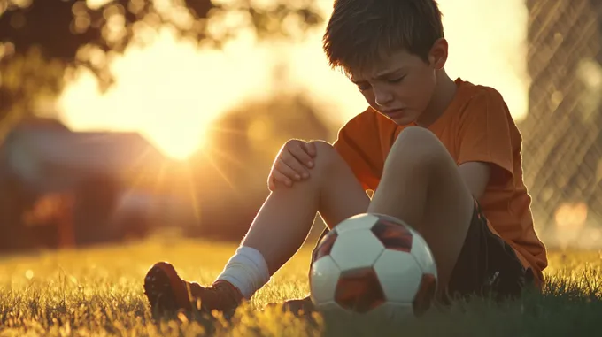 a young boy sitting in the grass with a soccer ball