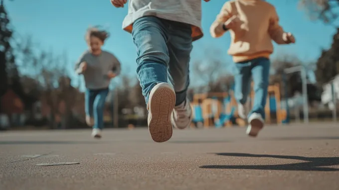 a couple of people that are running down a street