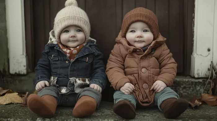 two small children sitting on the ground in front of a door