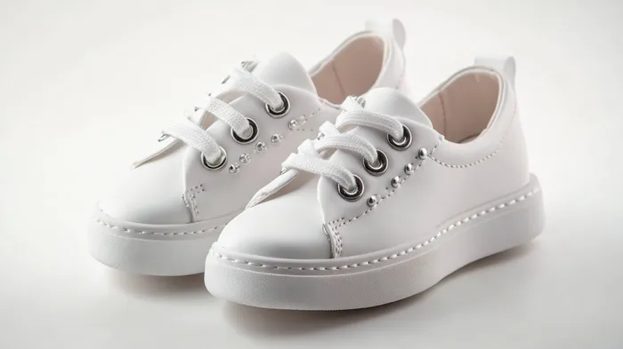 a pair of white shoes with white laces