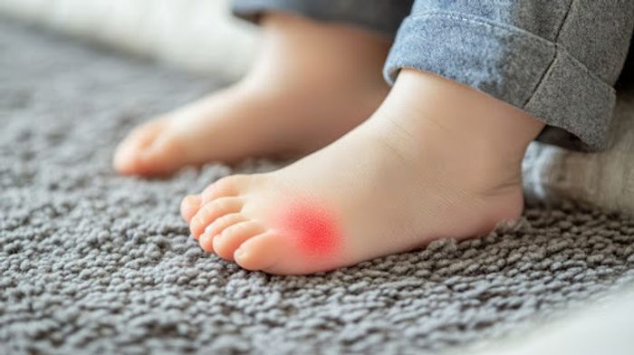 A child with a red spot on their foot