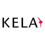a black and red logo with the word kela on it