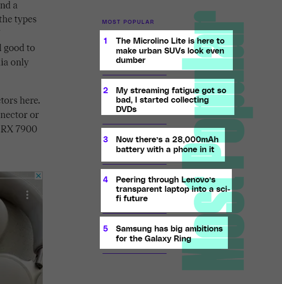 a screenshot of a website demonstrating sidebar links