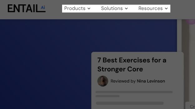 Example of navigational links on Entail's website