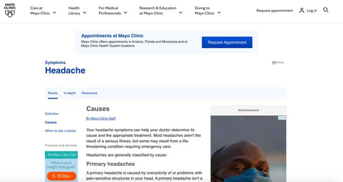 An example of a problem-solving evergreen content type by Mayo Clinic. 