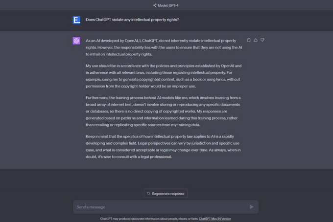 A screenshot of an answer generated by ChatGPT