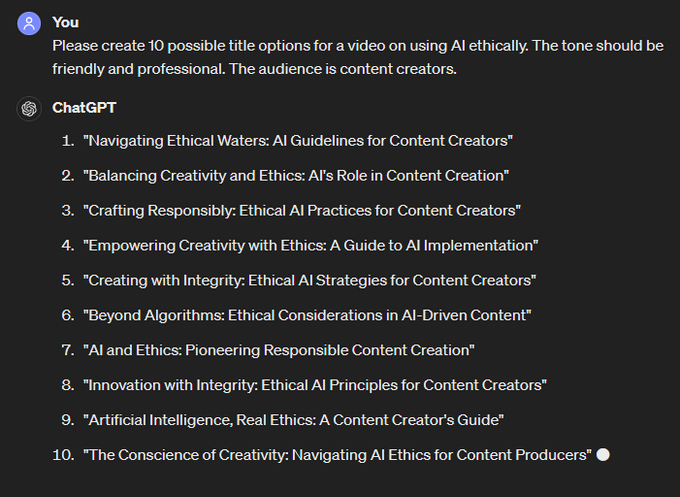 A list of titles generated by ChatGPT