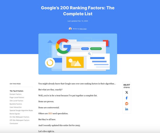 An example of an evergreen resource collection by Backlinko. 