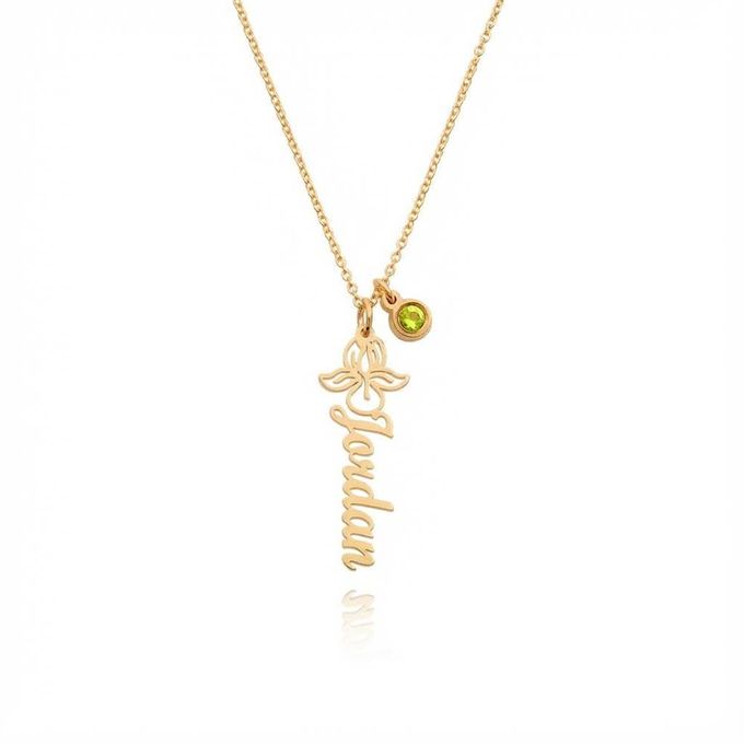 Jordan Blooming Birth Flower Name Necklace with Birthstone in 18K Gold Vermeil