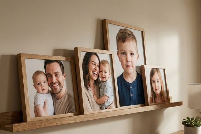 A wall ledge gallery layout.