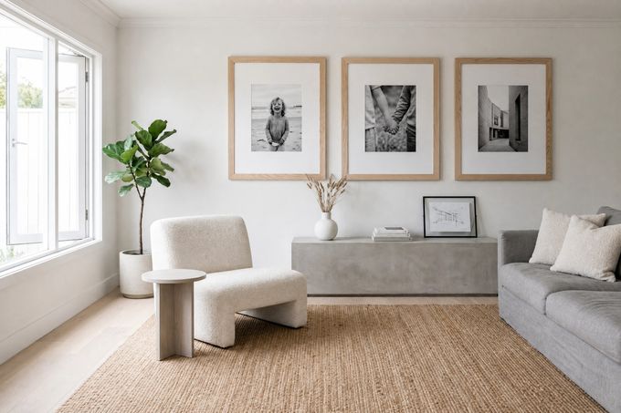 a living room filled with furniture and a large window