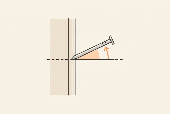 a drawing of a nail angled against a wall