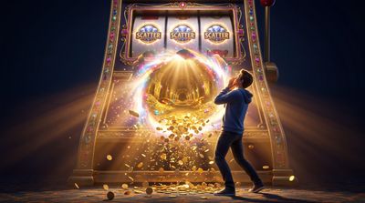 a man standing in front of a slot machine