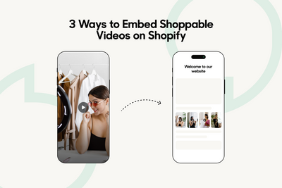2 mobile phones side by side. the first phone displays a full screen video of a woman recording a vlog infront of her closet. the second phone displays a mobile website of a shopify store with a carousel of videos to display fashion products.