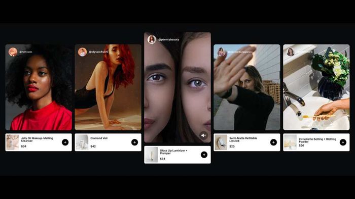 Spotlight carousel of shoppable videos, beautiful images with product cards below them