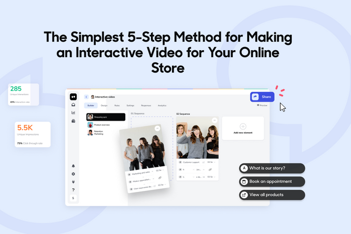 Online app being used to edit videos, add customizable buttons and share to their online store.