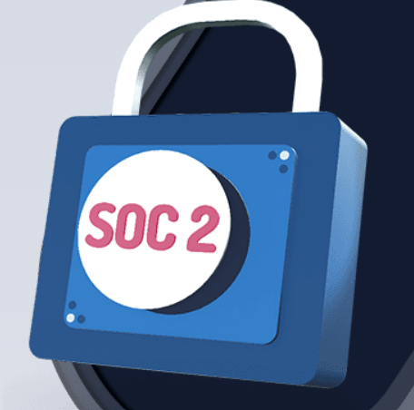 a blue lock with the word soc2 on it