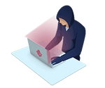 a person in a hooded jacket is using a laptop