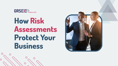 a man and a woman in business attire with the words how risk statements protect your