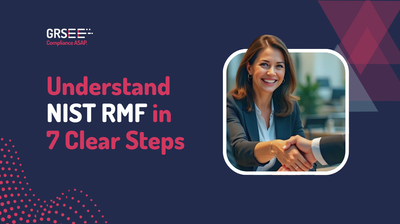 a woman shaking hands with the words understand nist rmf in 7 clear steps