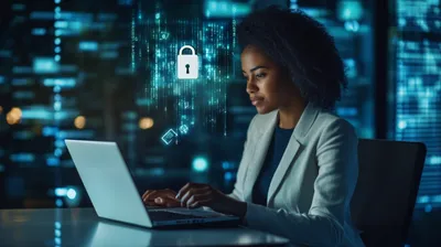 a woman sitting in front of a laptop