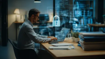 a man sitting at a desk working on a laptop