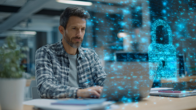a man sitting in front of a laptop computer