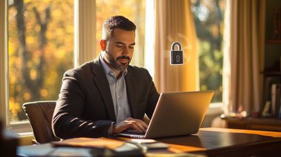 a man sitting in front of a laptop computer