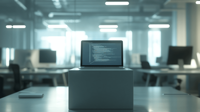 A laptop computer sitting on top of a white box to signify white box pentesting