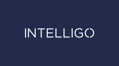 a blue background with the word intelligo written in white