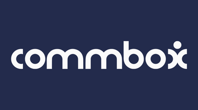 the word commbox on a blue background