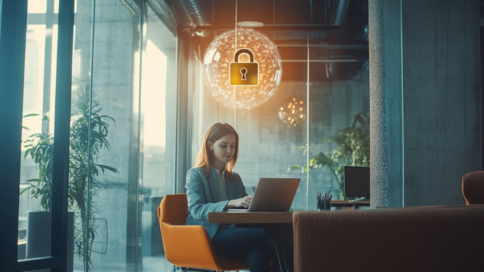 a woman sitting at a table with a laptop