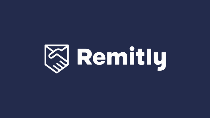 the remitly logo on a dark blue background