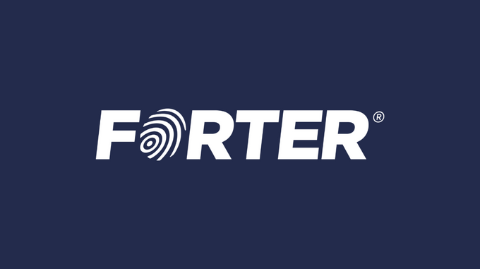 the forter logo on a dark blue background