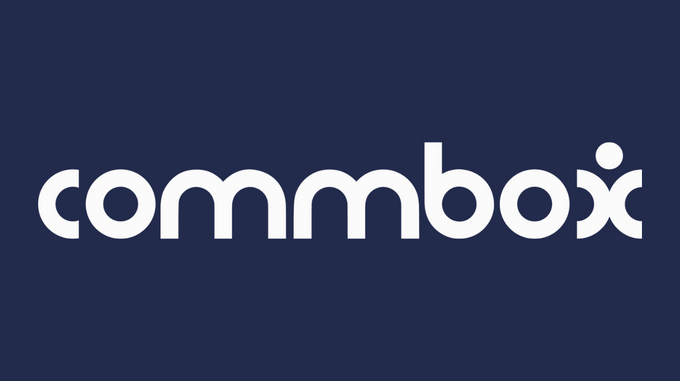 the word commbox on a blue background