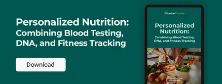 a cell phone with the text personalized nutrition combining blood testing, data and fitness