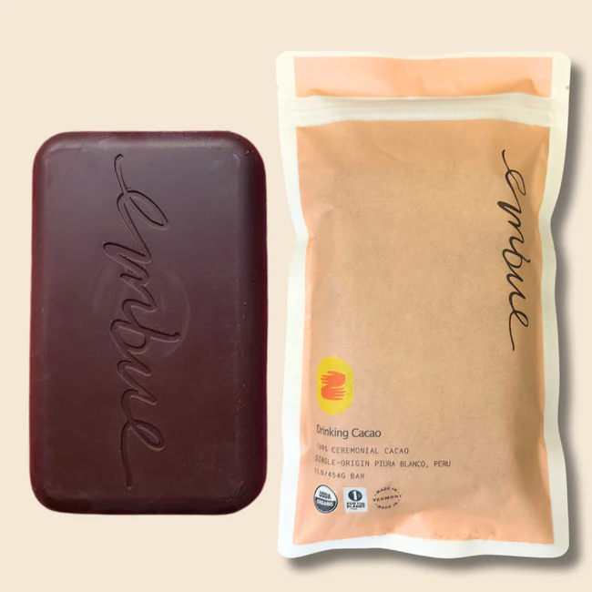 A Embue Ceremonial Cacao Brick.