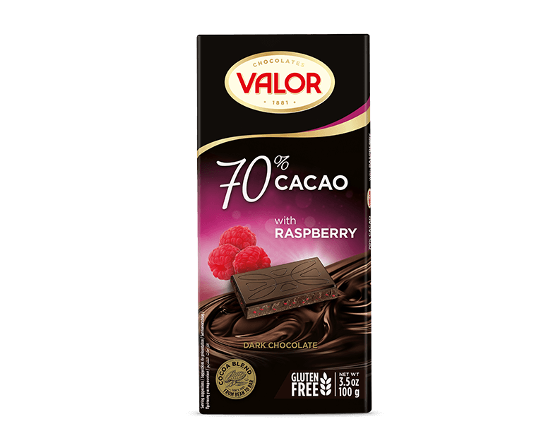 A Valor chocolate bar with raspberry.