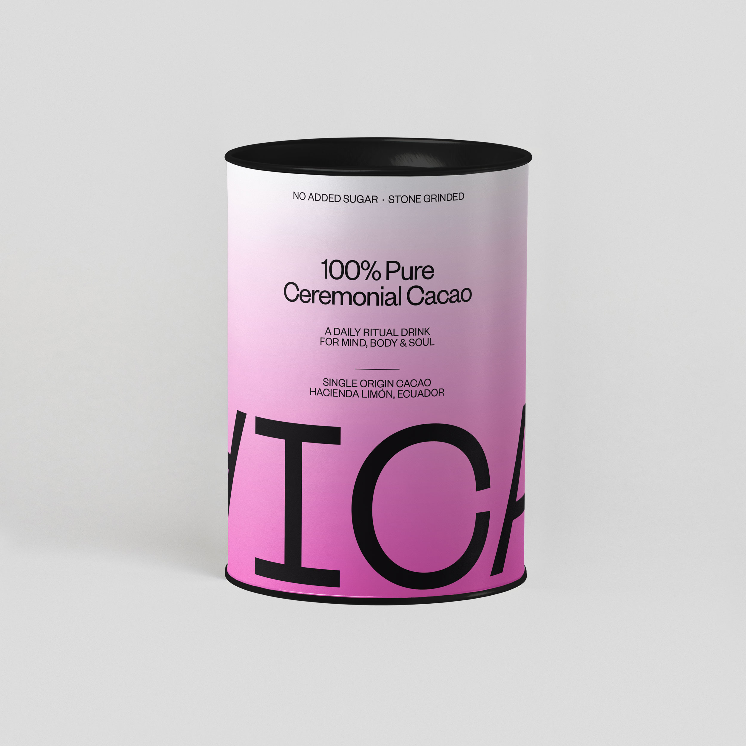 a can of pink and black color on a white background