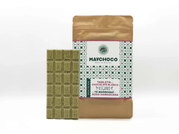 MAYCHOCO White Chocolate Tablet with Moroccan Tea and Damask Rose – Vegan.