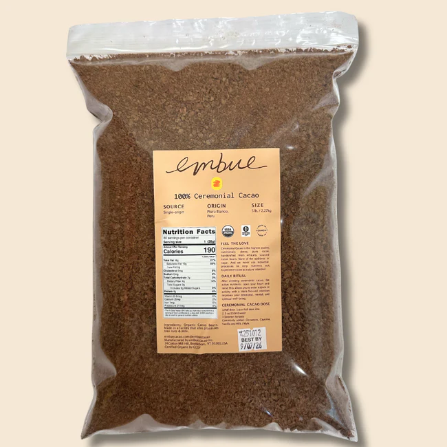 A 5lb bag of Embue Ceremonial Cacao 5lb .