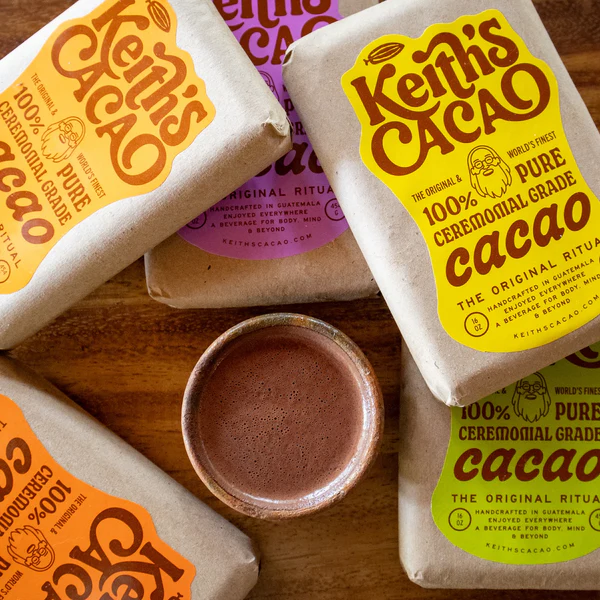 A selection of Keith's Cacao Ceremonial Cacao bricks.
