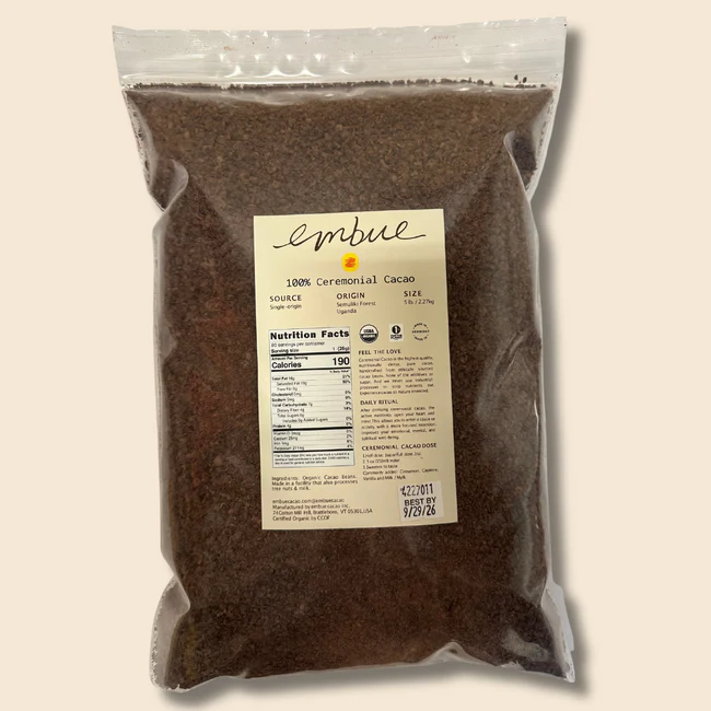 A 5lb bag of Embue Ceremonial Cacao.