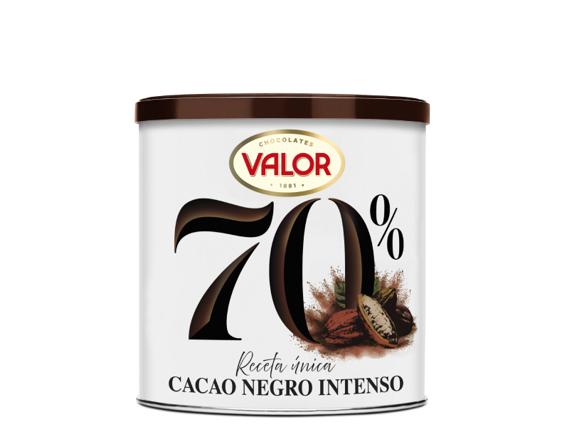 Valor 70 % cacao negro intenso.